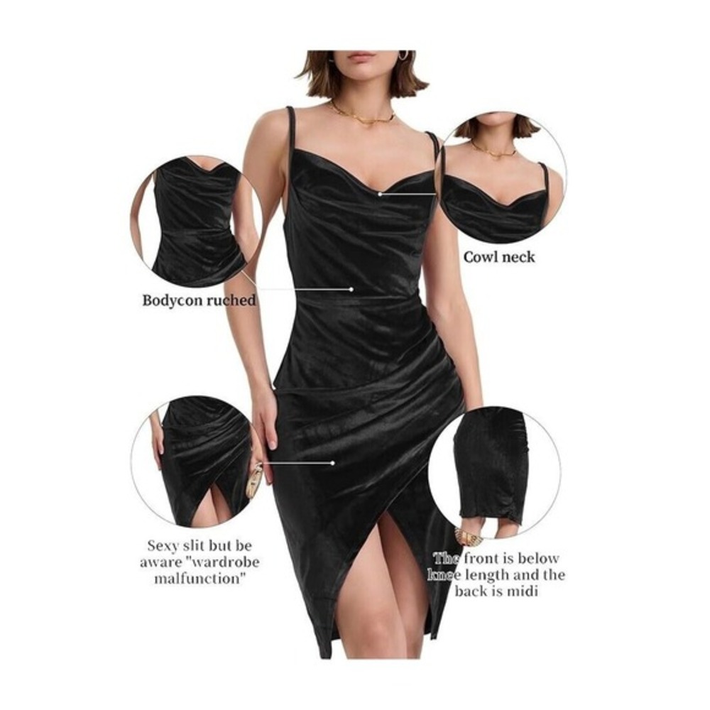 Flamingals Velvet Dress V Neck Spaghetti Strap Bodycon Wedding Birthday Ruched M - Picture 5 of 5